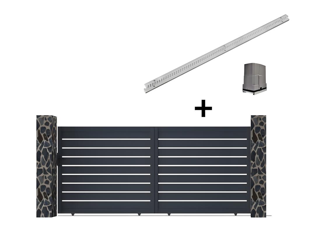 Elektrische schuifpoort in opengewerkt aluminium L374 x H183 cm donkergrijs - PRIMO