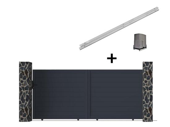 vente unique Portail électrique coulissant aluminium plein L374 x H165 cm anthracite - NAZARIO