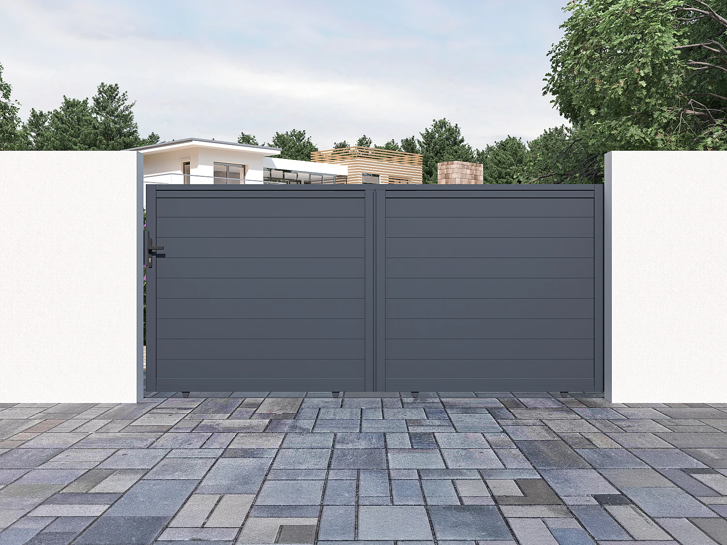 Gemotoriseerde schuifpoort van aluminium antraciet - L374 x 165 cm - NAZARIO