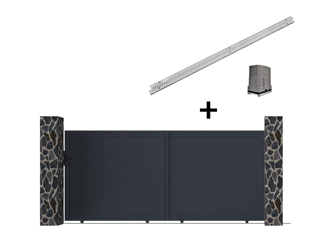 Portail électrique coulissant aluminium plein L374 x H165 cm anthracite - NAZARIO