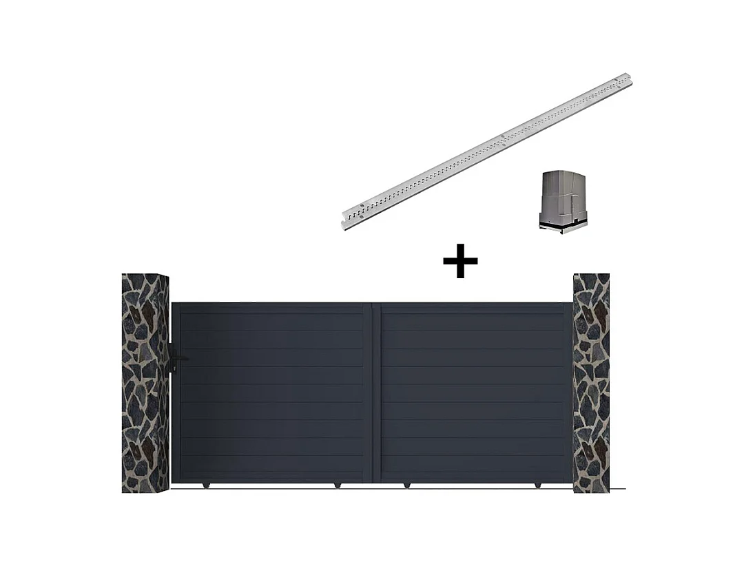 Cancello elettrico scorrevole L416 x H180 cm Alluminio pieno Antracite - NAZARIO