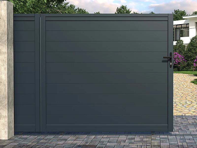 Portail électrique coulissant aluminium plein L416 x H180 cm anthracite - NAZARIO