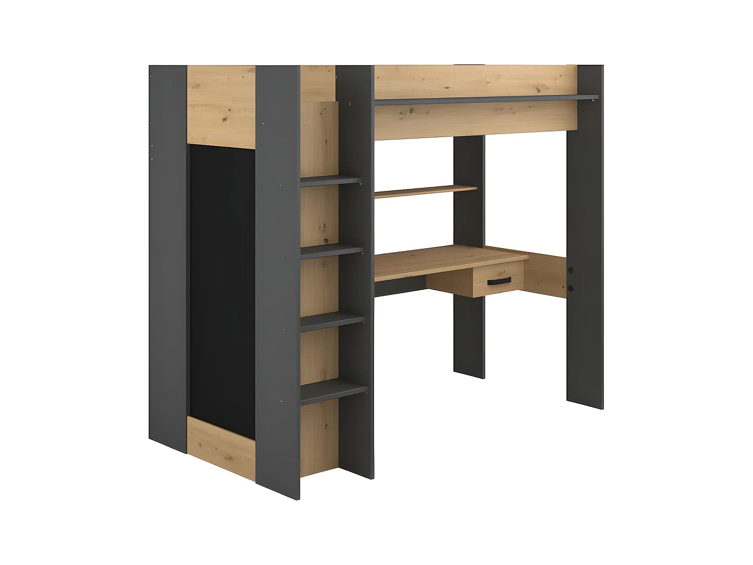 Hoogslaper met bureau en kast - 90x200cm - Naturel en antraciet - AUCKLAND