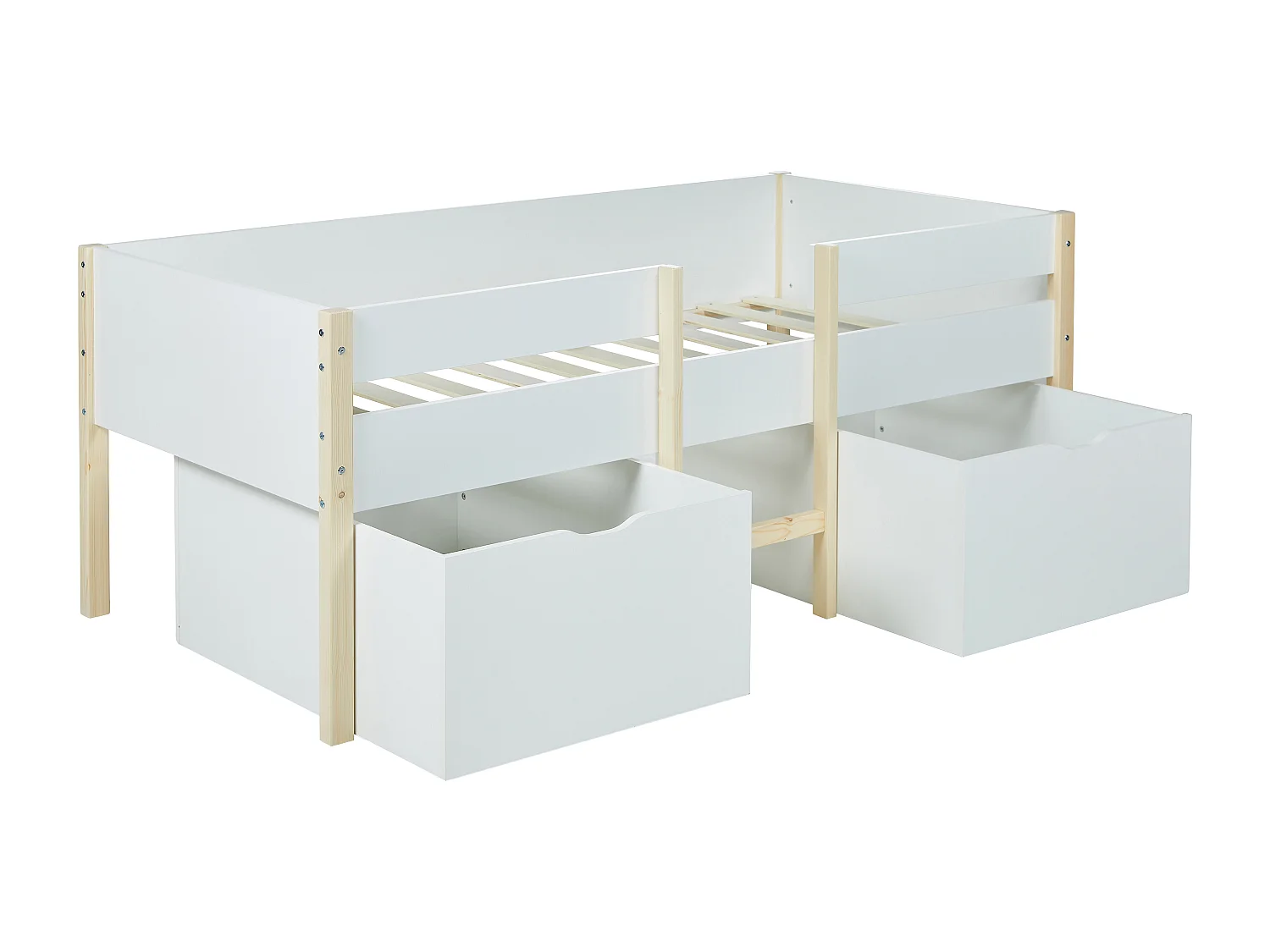 Lit mi-hauteur SISSY - 2 tiroirs - 90 x 190 cm - Blanc et chêne