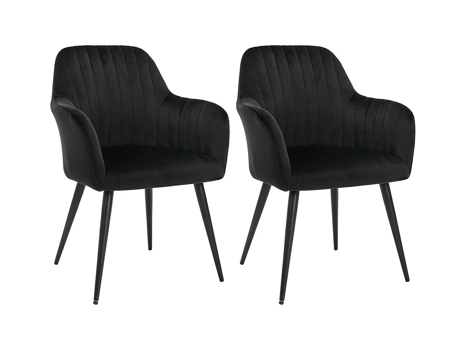 Juego de 2 sillas con brazos de terciopelo y metal negro - Negro - ELEANA