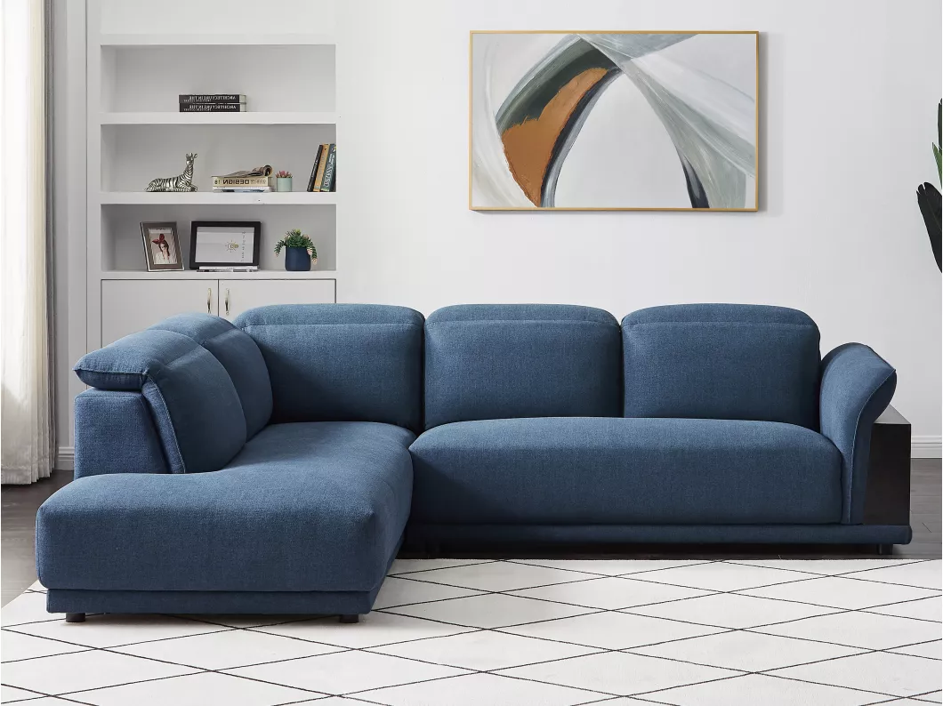 Kauf Unique Ecksofa mit Stauraum + Kopfstützen - Ecke Links - Stoff - Blau - PERCEVAL