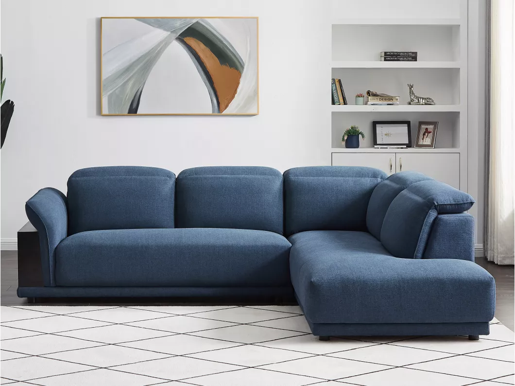 Kauf Unique Ecksofa mit Stauraum + Kopfstützen - Ecke Rechts - Stoff - Blau - PERCEVAL