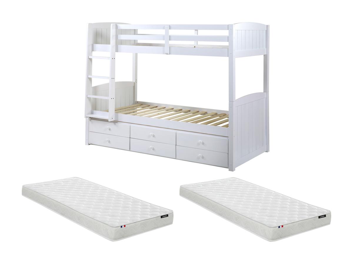 Etagenbett Stapelbett Massivholz + Lattenrost + Matratzen - 2 x 90 x 190 cm günstig online kaufen
