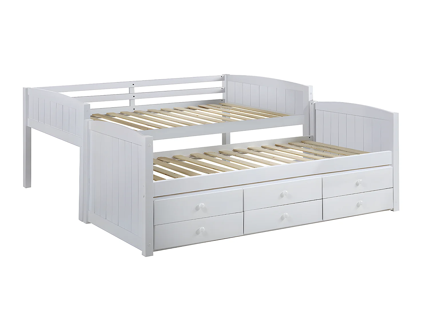 Delelige køjesenge ANCHISE II - 2 x 90 x 190 cm - Med opbevaring - Hvid fyr + madras