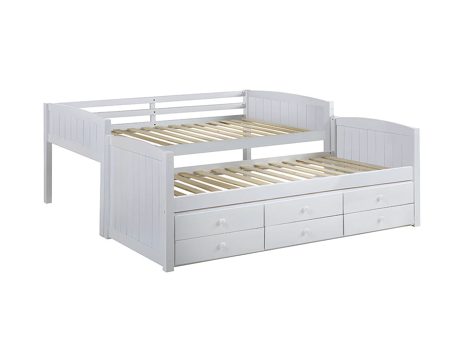 Etagenbett Stapelbett Massivholz + Lattenrost + Matratzen - 2 x 90 x 190 cm - Kiefer weiß - ANCHISE II