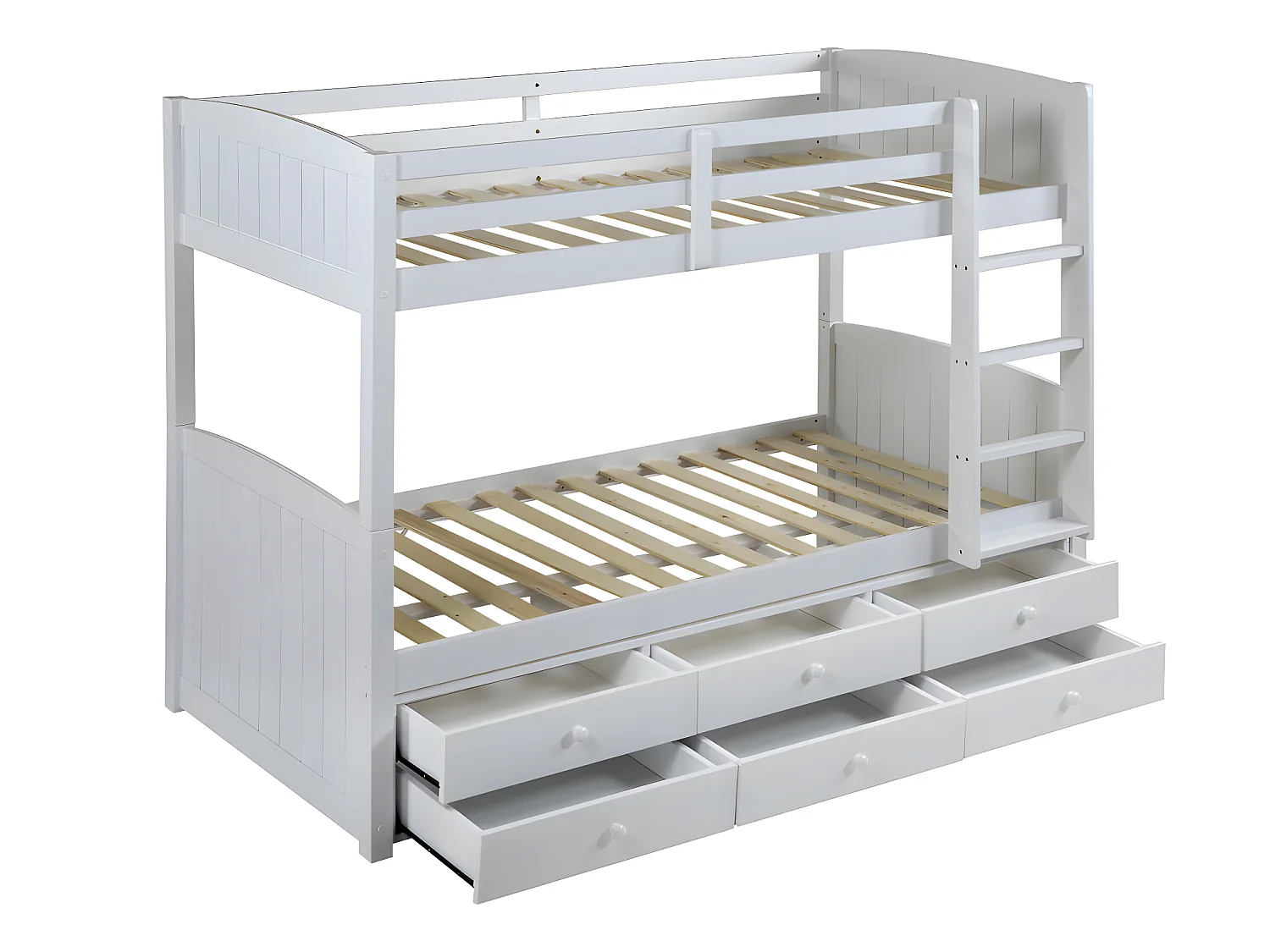 Etagenbett Stapelbett Massivholz + Lattenrost + Matratzen - 2 x 90 x 190 cm - Kiefer weiß - ANCHISE II