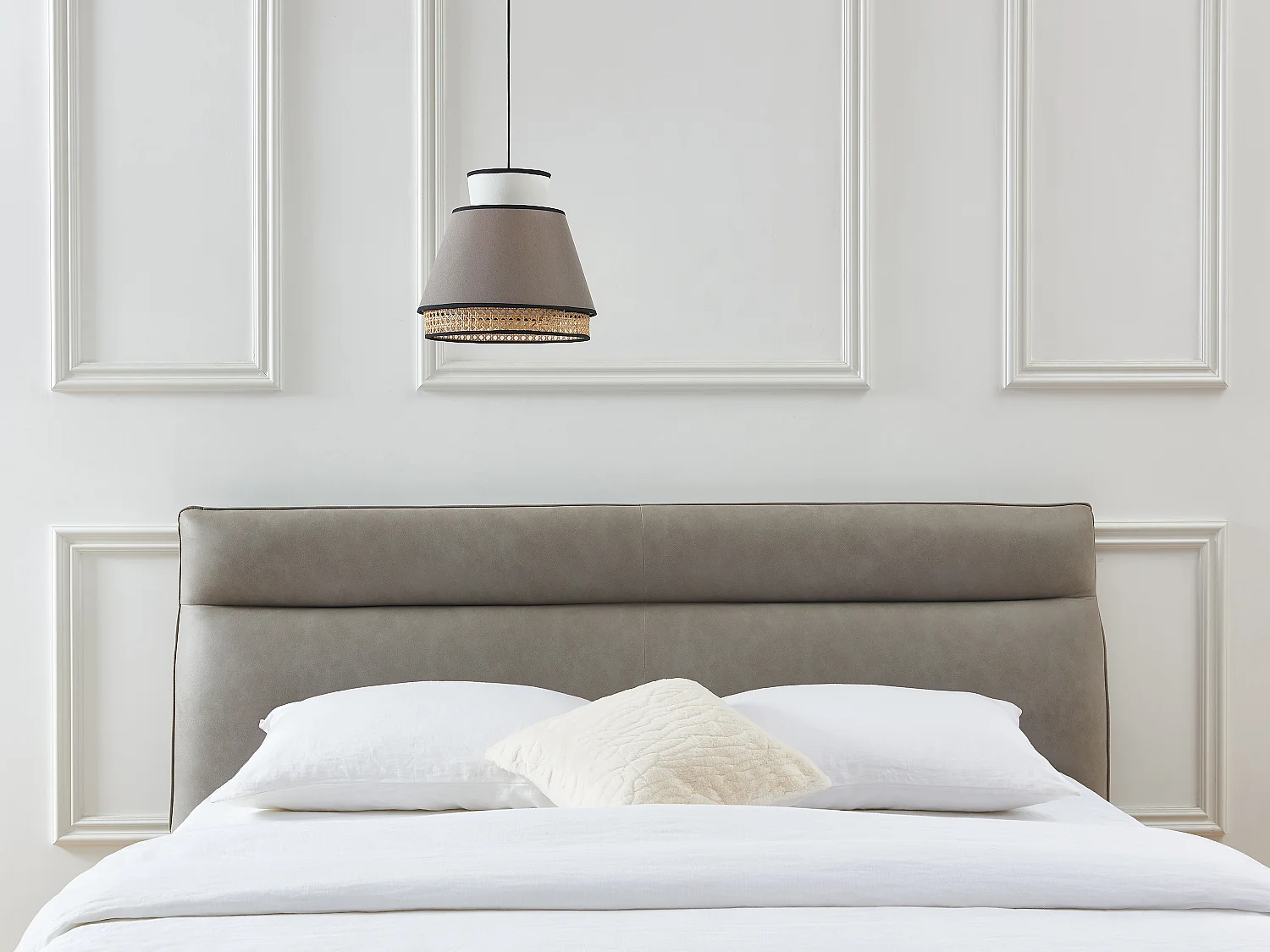 Suspension scandinave cannage- Naturel et Taupe - D.35 x H.120 cm - KLAUS