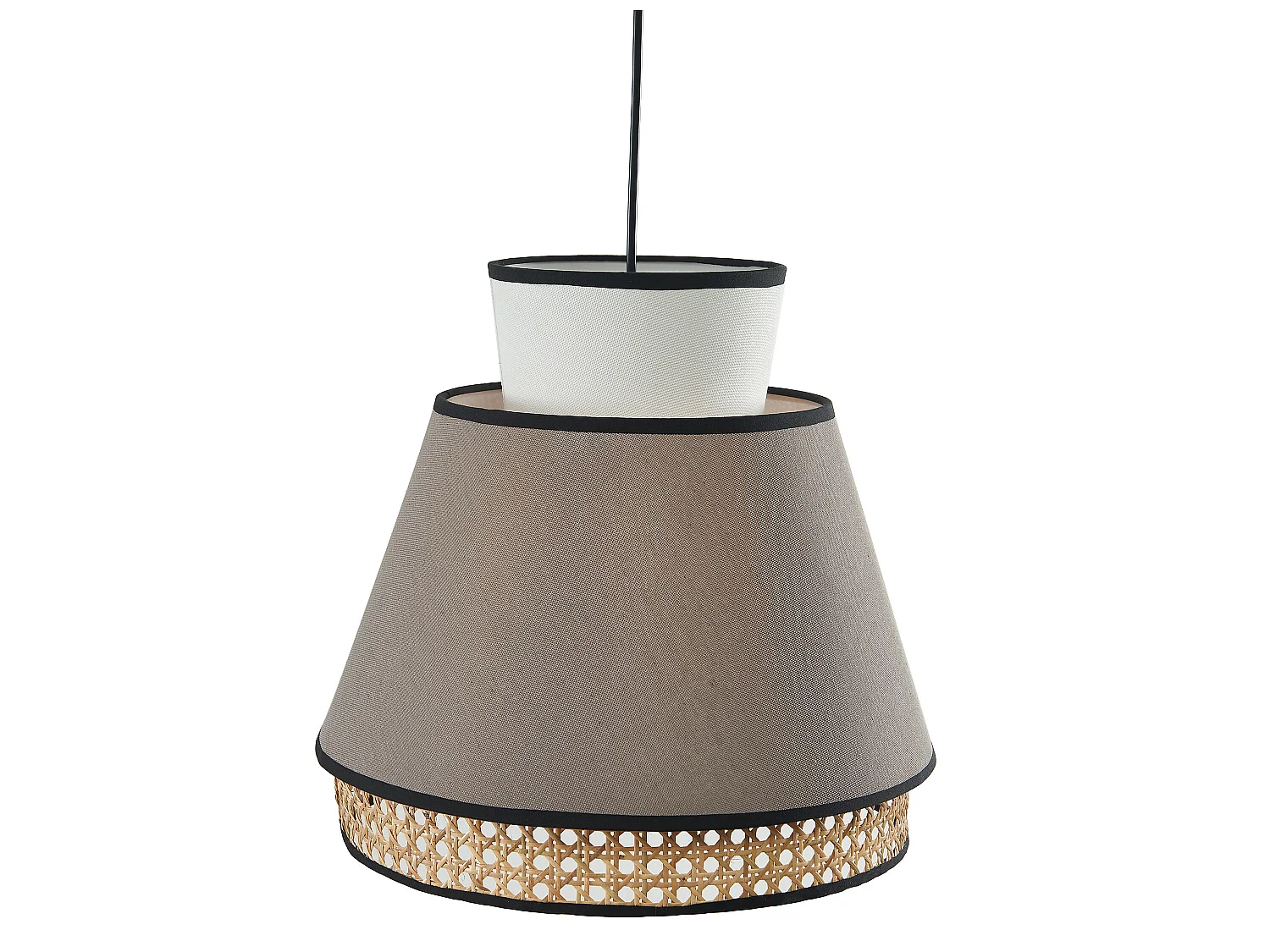 Suspension scandinave cannage- Naturel et Taupe - D.35 x H.120 cm - KLAUS