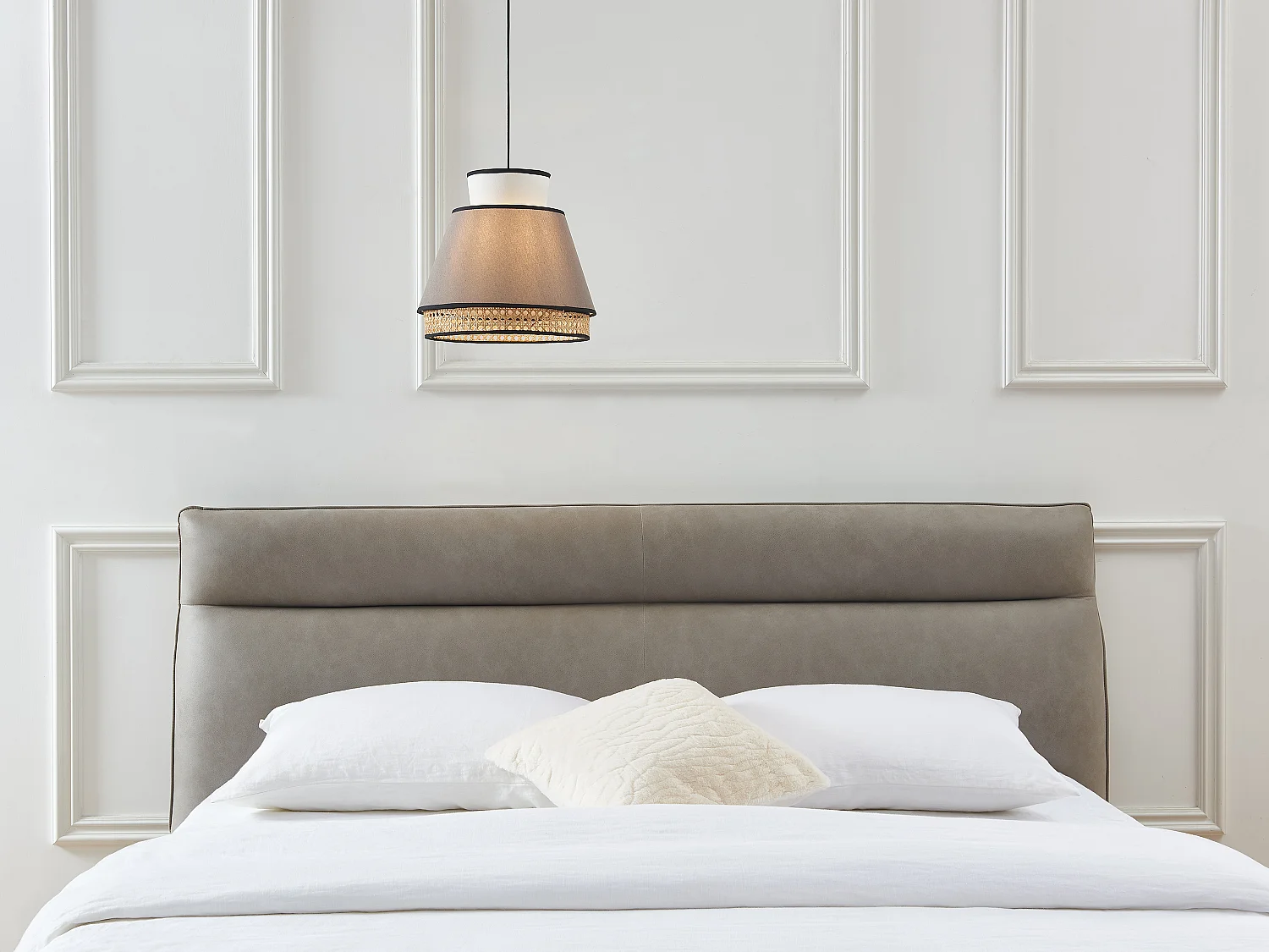 Suspension scandinave cannage- Naturel et Taupe - D.35 x H.120 cm - KLAUS