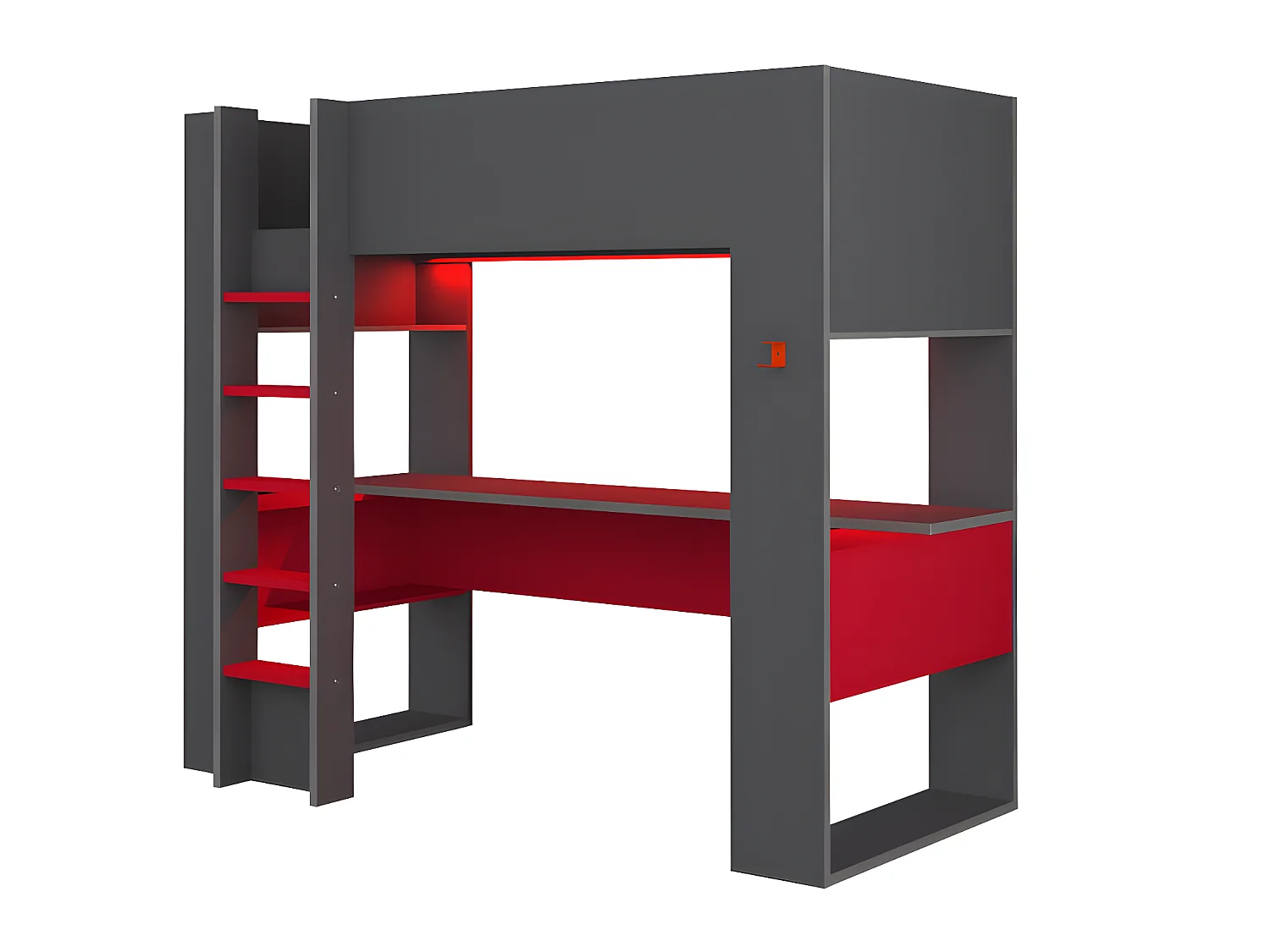 Lit Mezzanine Avec Bureau Et Rangements - Bois Massif, Ports USB/Type-C, LED RGB - 90x200 Cm (matelas Non Inclus)