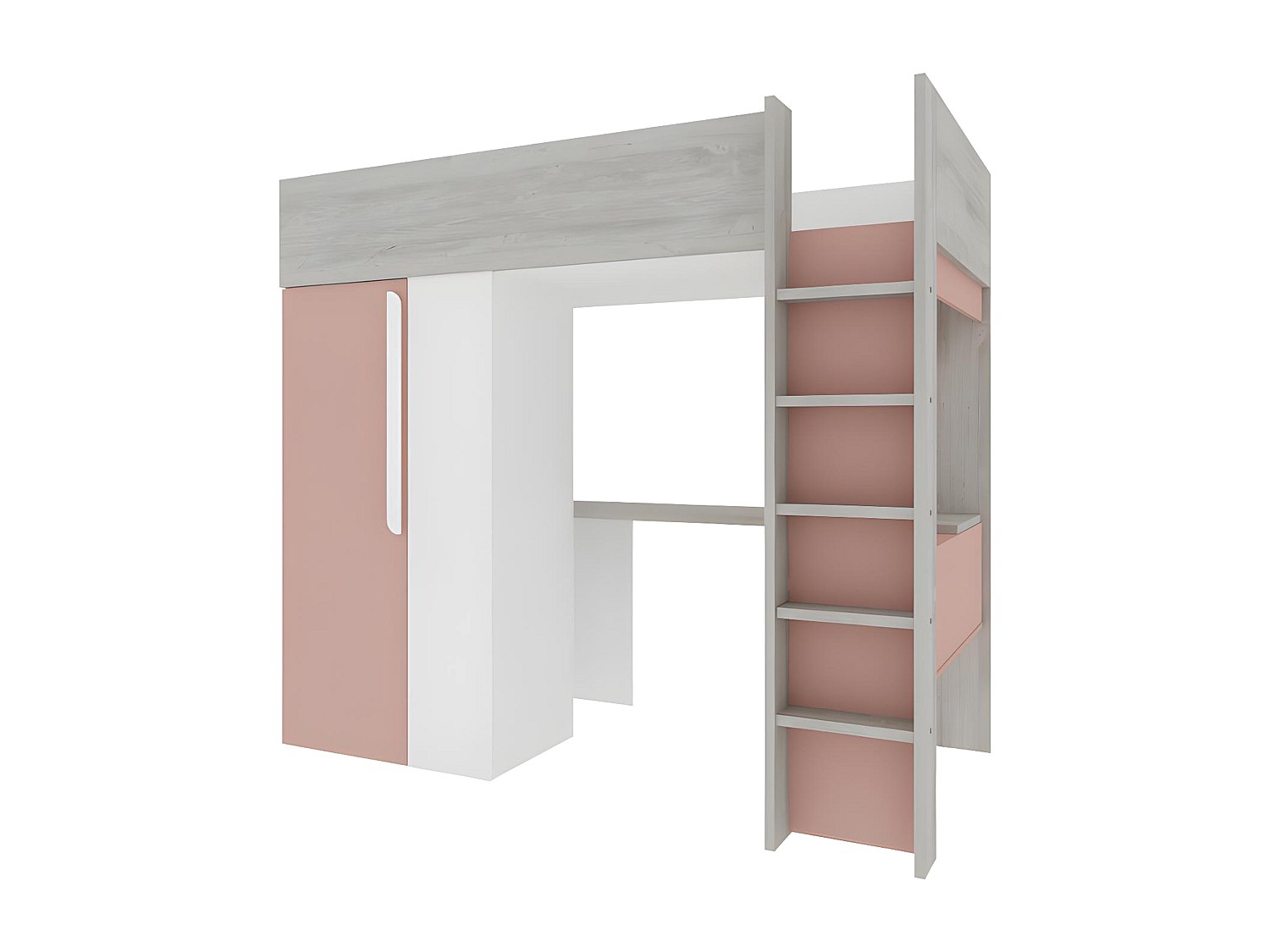 Hochbett mit Schreibtisch & Kleiderschrank - 90 x 200 cm - Rosa & Weiß - NI günstig online kaufen