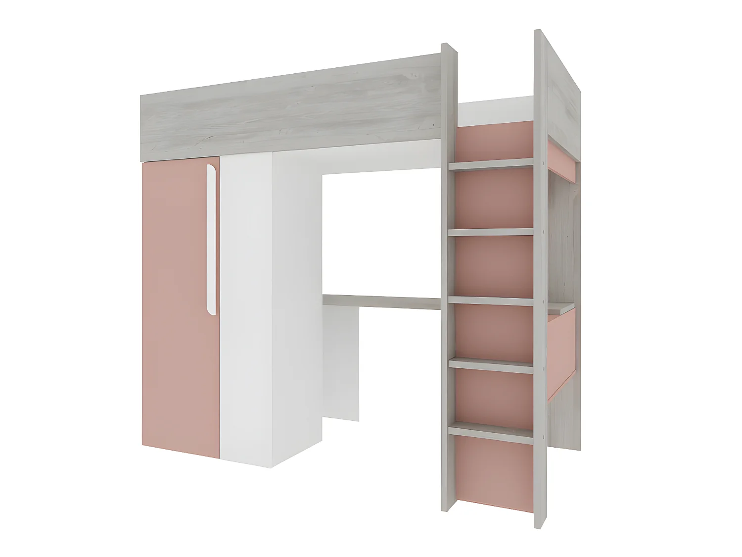 Lit mezzanine 90 x 200 cm avec armoire et bureau - Rose et blanc + matelas - NICOLAS