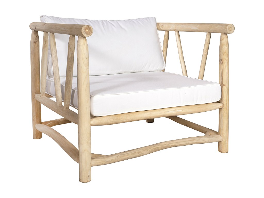 Gartensessel mit Kissen - Teakholz - Weiß & Helle Naturfarben - TULUM von MYLIA