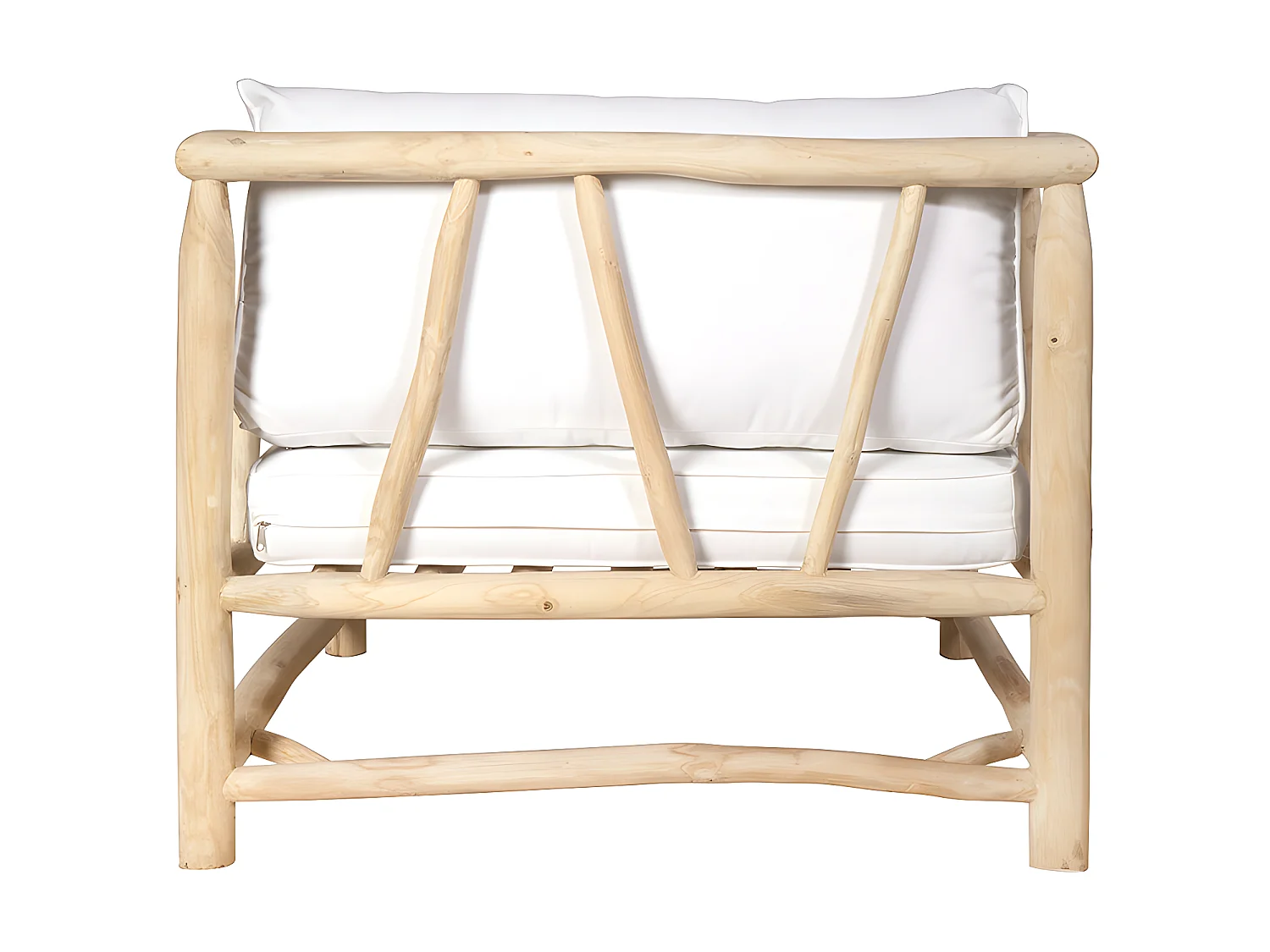 Sillón de jardín de teca con cojines - Natural claro y blanco TULUM