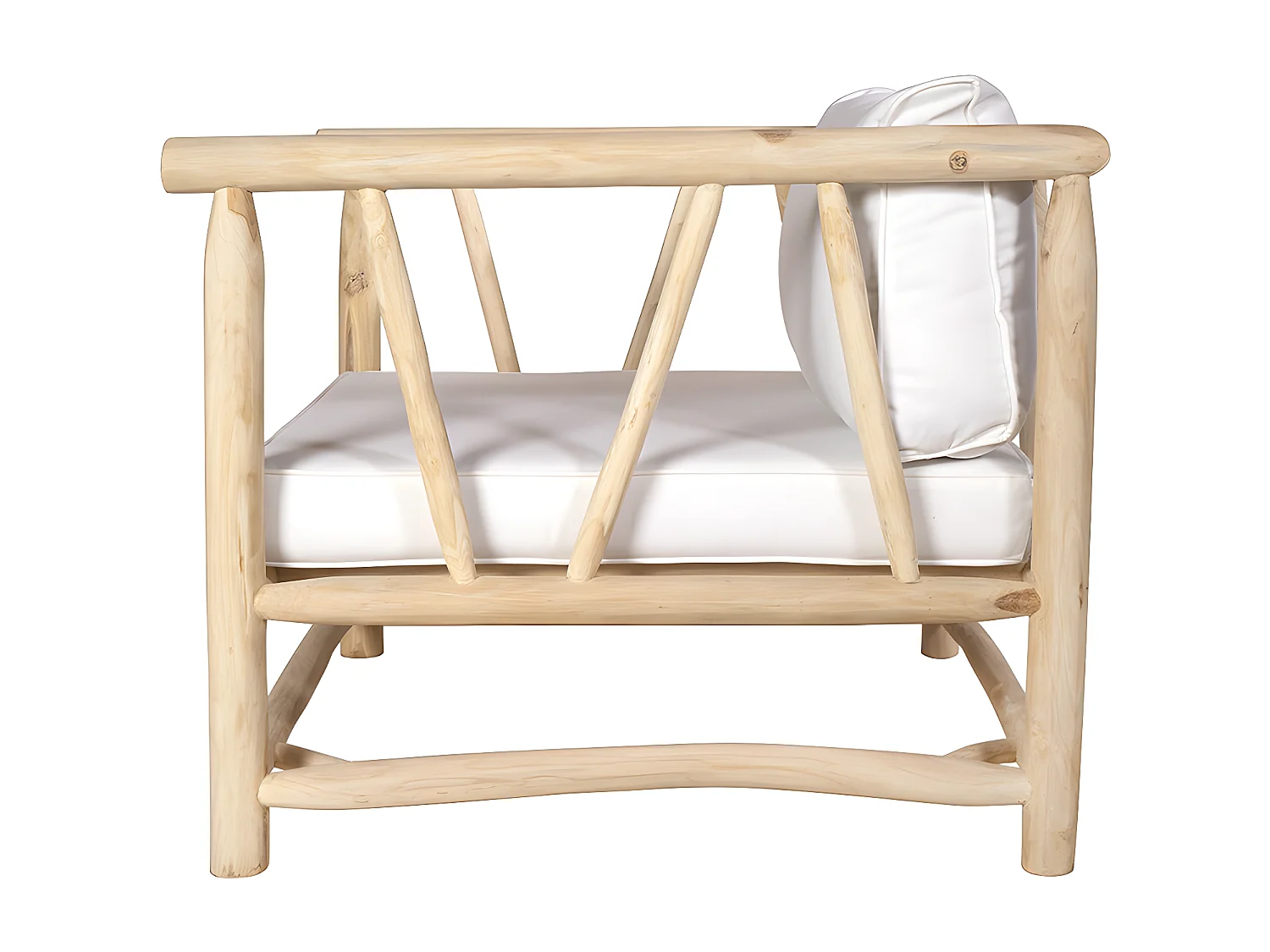 Sillón de jardín de teca con cojines - Natural claro y blanco TULUM