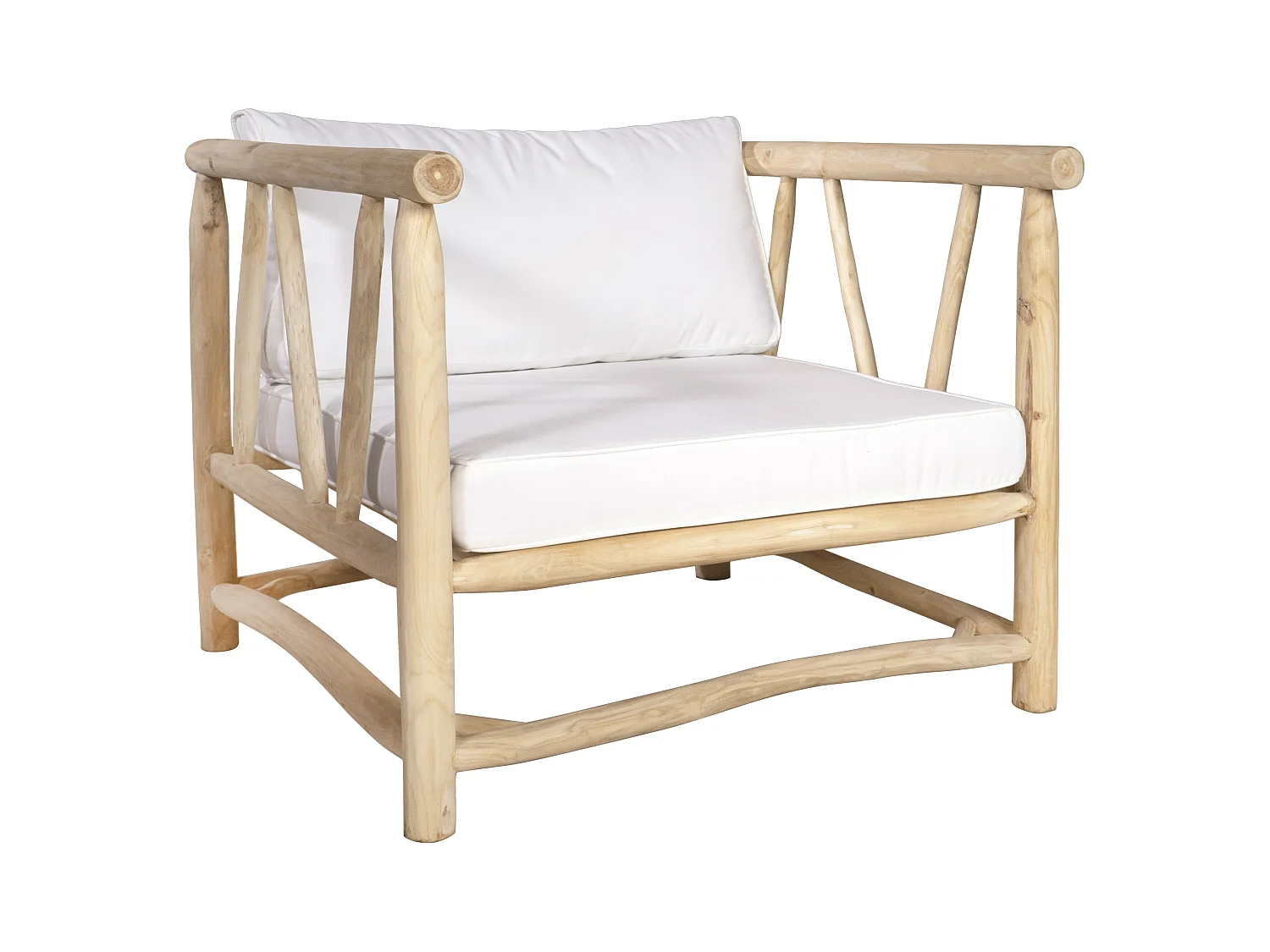 Tuinstoel van teakhout met kussens - Licht naturel en wit - TULUM