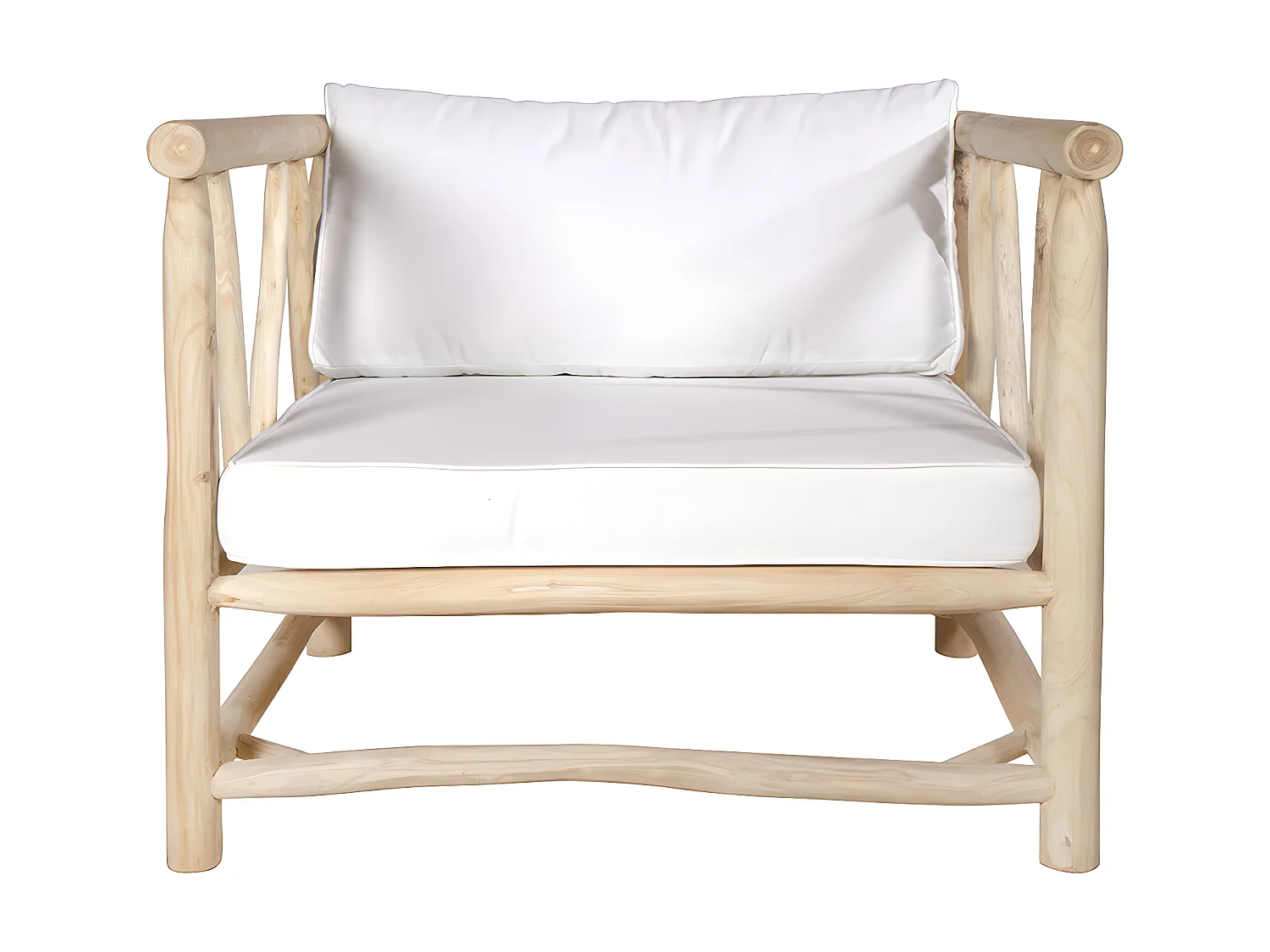 Fauteuil de jardin en teck avec accoudoirs et coussins - Naturel clair et blanc - TULUM de MYLIA