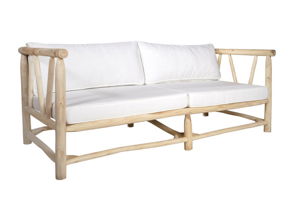 Canapé de jardin 3 places en teck avec coussins - Naturel clair et blanc - TULUM de MYLIA