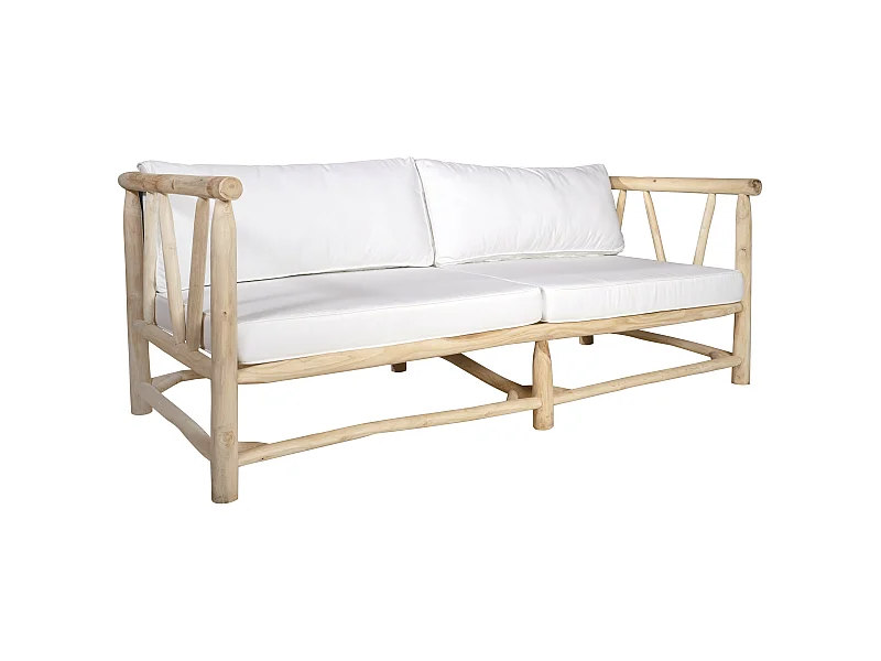 Gartensofa mit Kissen - Teakholz - Weiß & Helle Naturfarben - TULUM von MYLIA