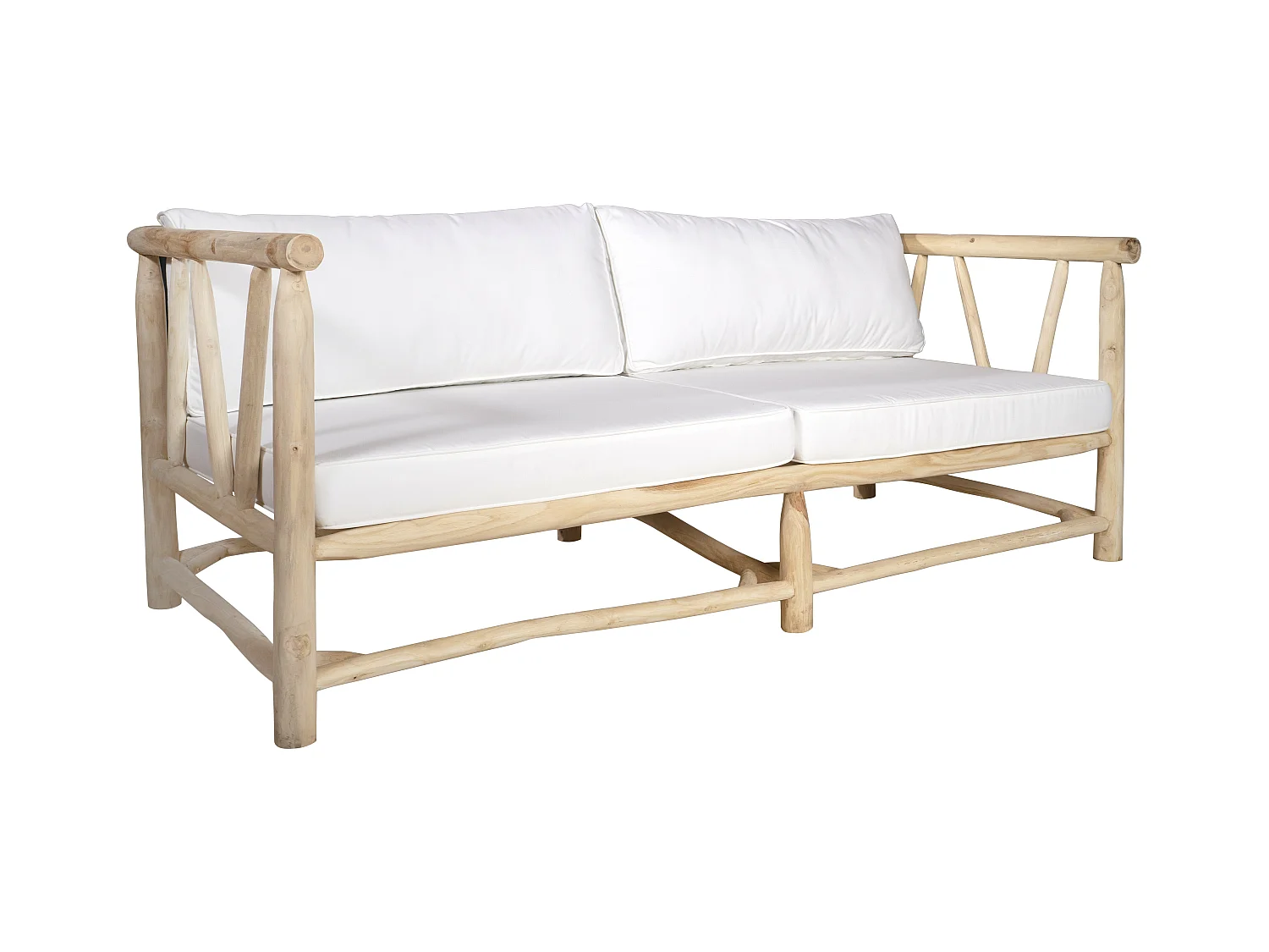 Canapé de jardin 3 places en teck avec coussins - Naturel clair et blanc - TULUM de MYLIA