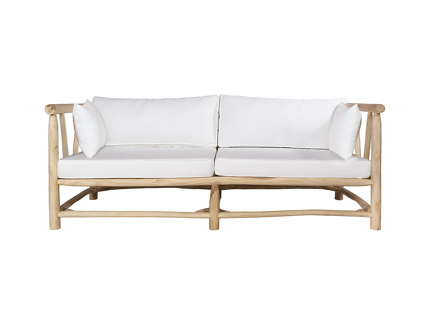 Divano da giardino 3 posti con cuscini Teak Naturale chiaro e Bianco - TULUM