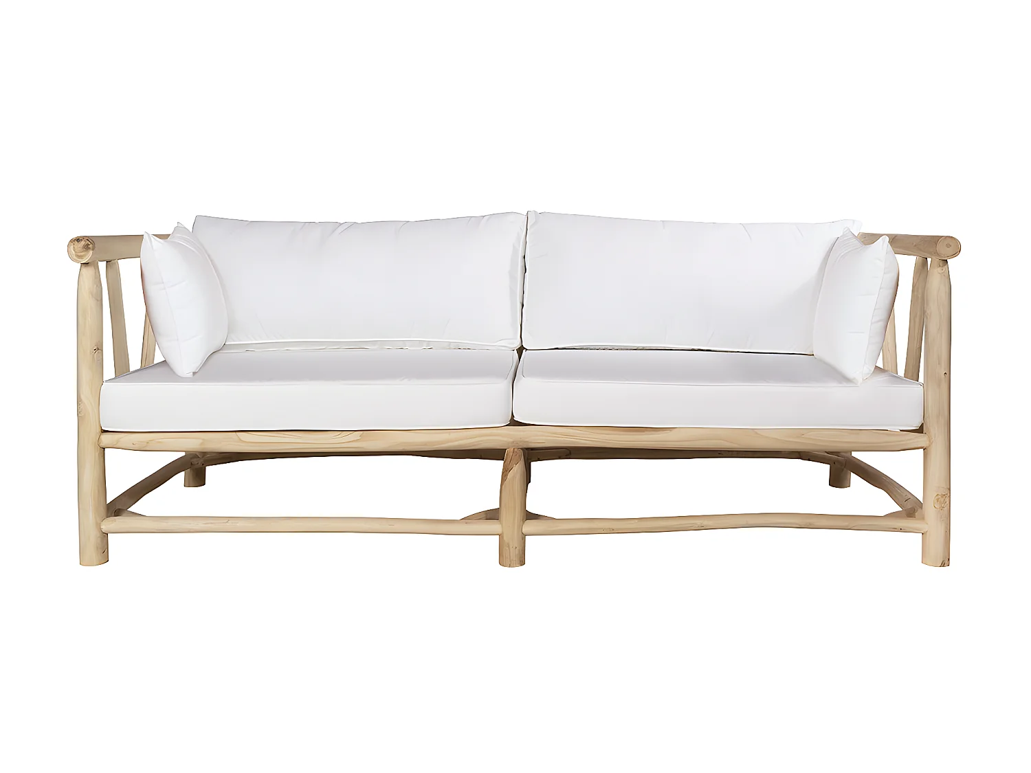 Gartensofa mit Kissen - Teakholz - Weiß & Helle Naturfarben - TULUM von MYLIA