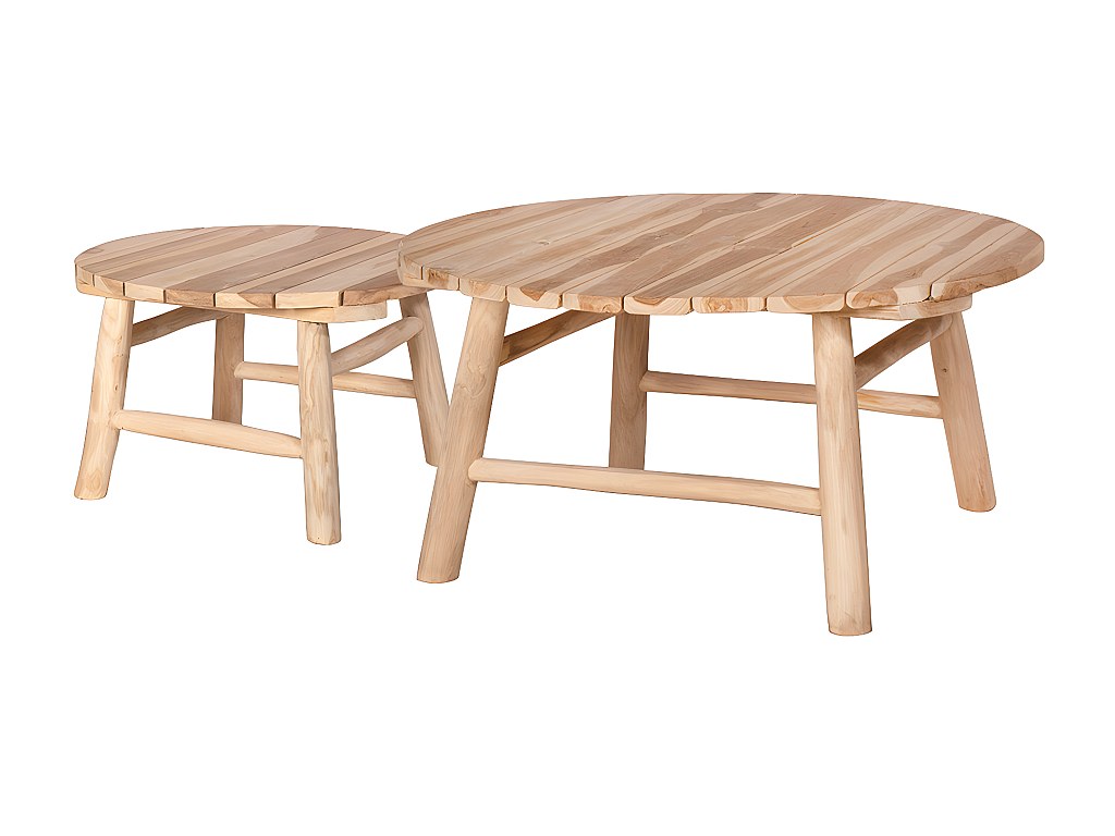 Gartentisch 2er-Set - Teakholz - Weiß & Helle Naturfarben - TULUM von MYLIA