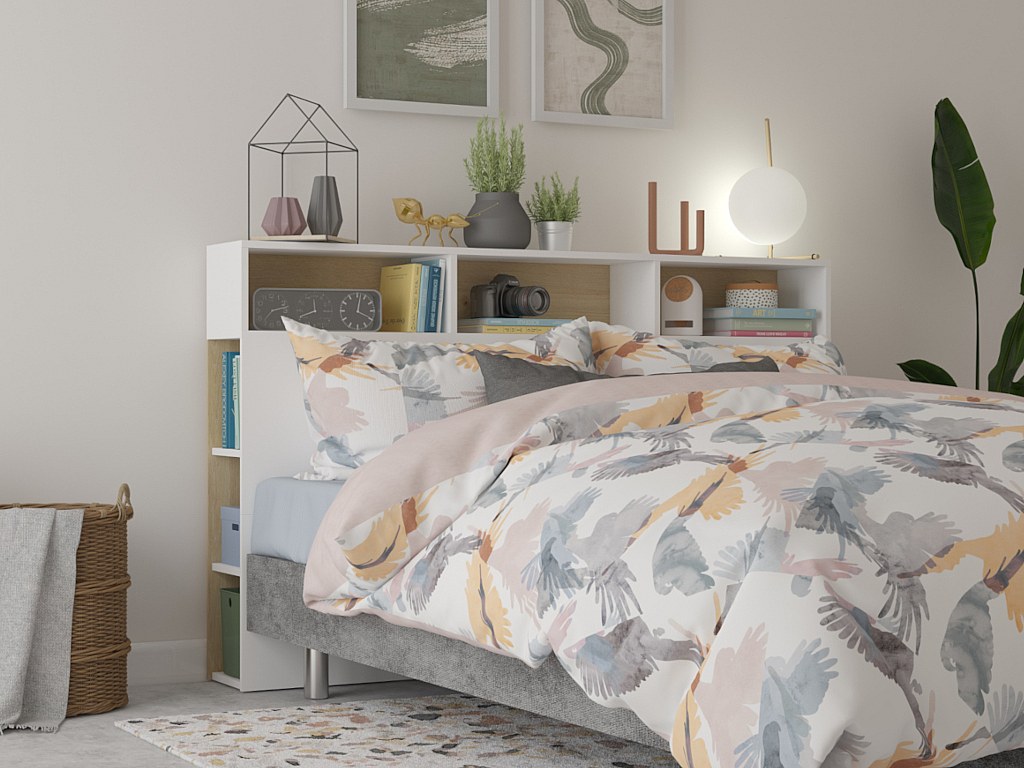 Bettkopfteil mit Stauraum - 160 cm - Eichefarben & Weiß - NASTIA günstig online kaufen