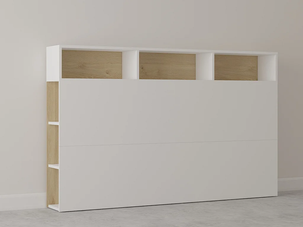 Testata letto con scomparti 160 cm Bianco e Rovere - NASTIA