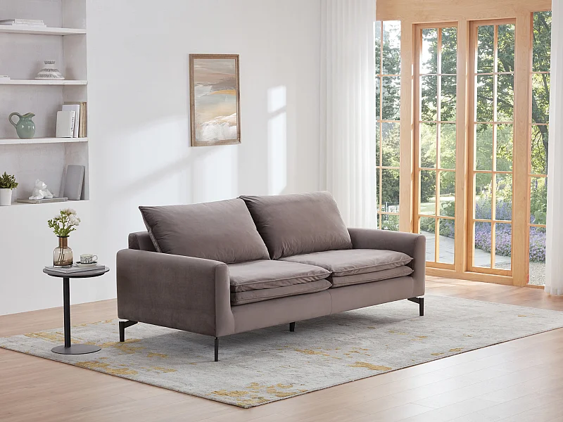Canapé 3 Places Home Sofa - Tissu Lessivable Taupe - Contemporain - Fabriqué En Espagne