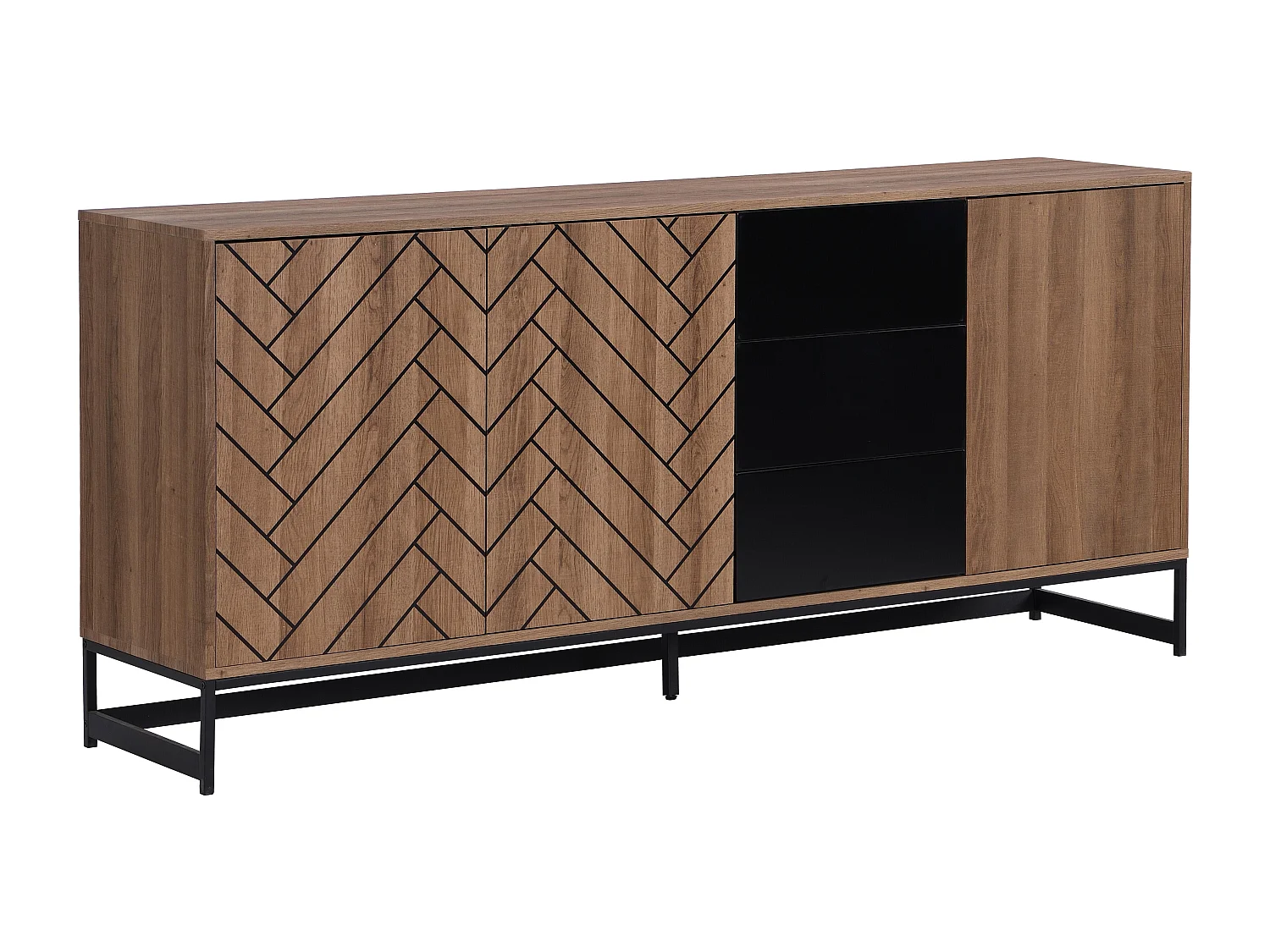 Sideboard mit 3 Türen & 3 Schubladen - MDF - Naturfarben & Schwarz - CARATANA