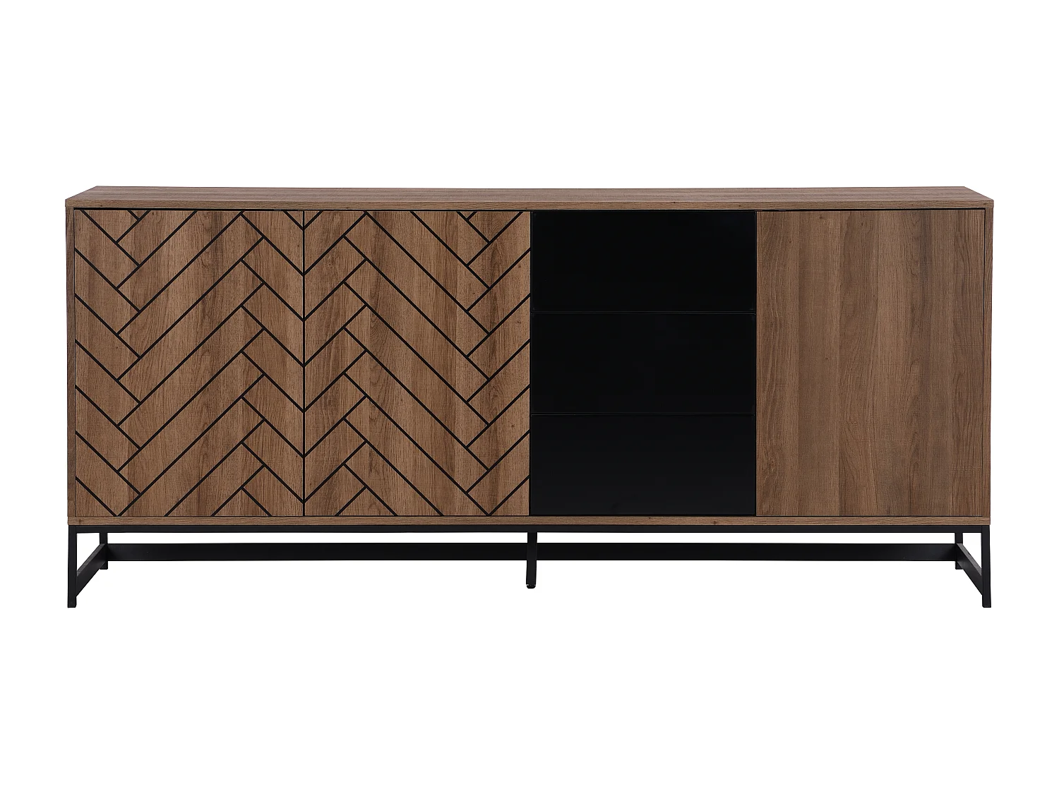 Sideboard mit 3 Türen & 3 Schubladen - MDF - Naturfarben & Schwarz - CARATANA