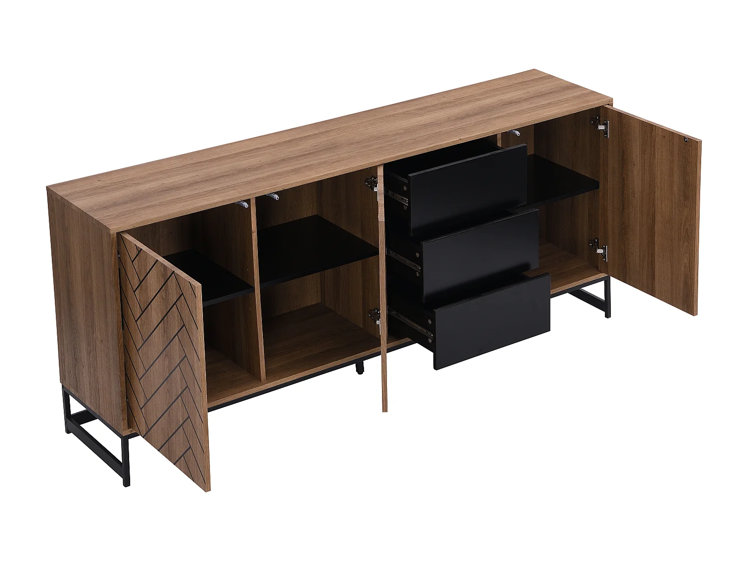 Sideboard mit 3 Türen & 3 Schubladen - MDF - Naturfarben & Schwarz - CARATANA