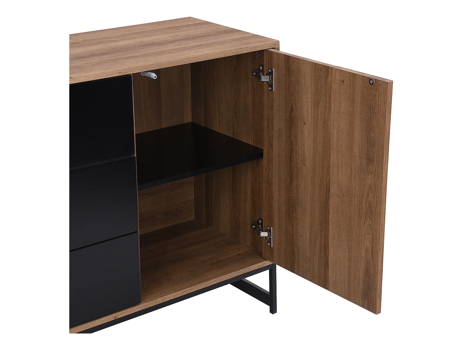 Buffetkast met 3 deuren en 3 laden - Mdf - Naturel en zwart - CARATANA