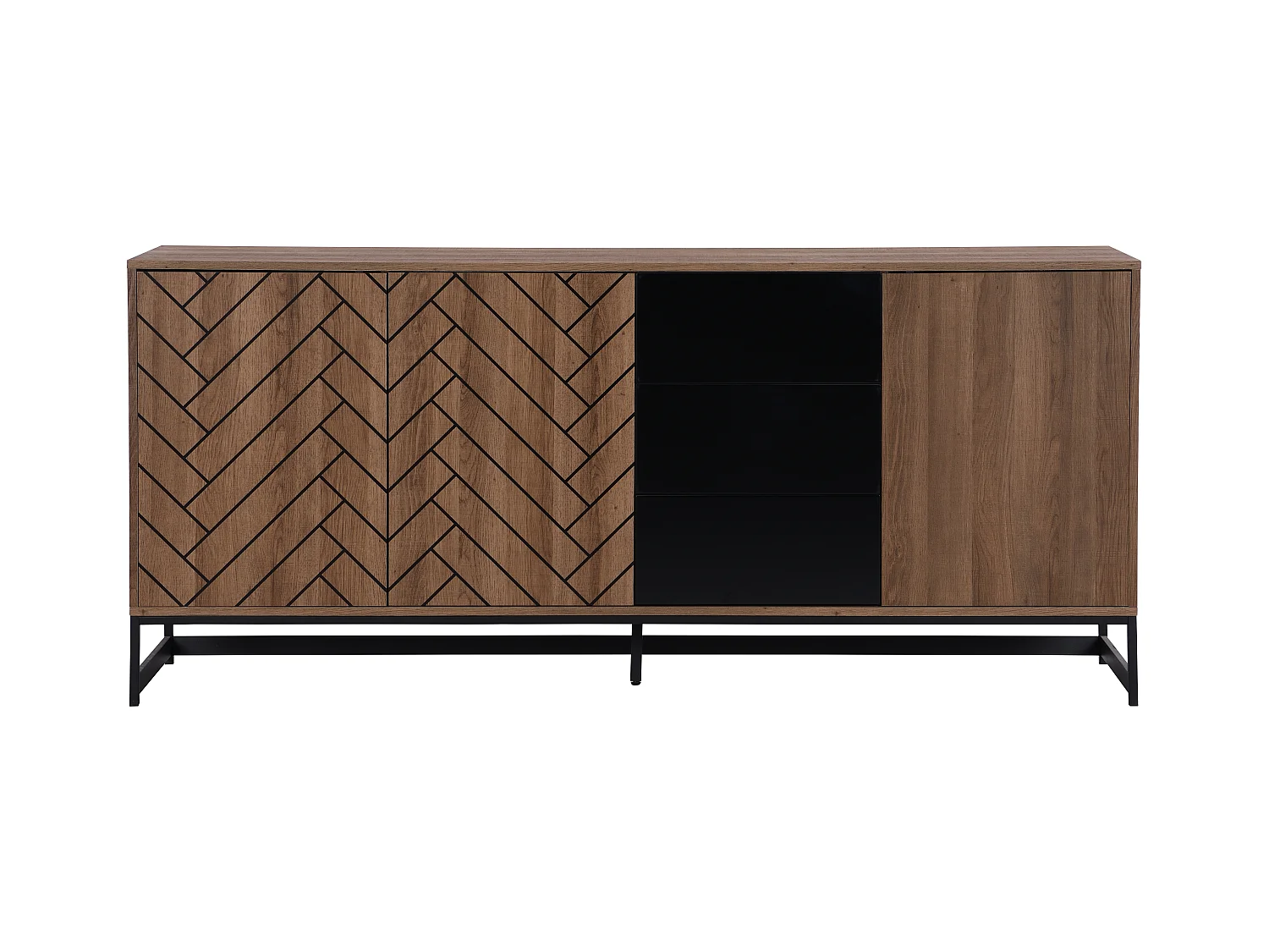 Buffetkast met 3 deuren en 3 laden - Mdf - Naturel en zwart - CARATANA