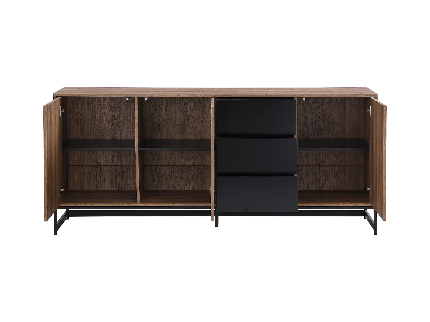 Buffetkast met 3 deuren en 3 laden - Mdf - Naturel en zwart - CARATANA