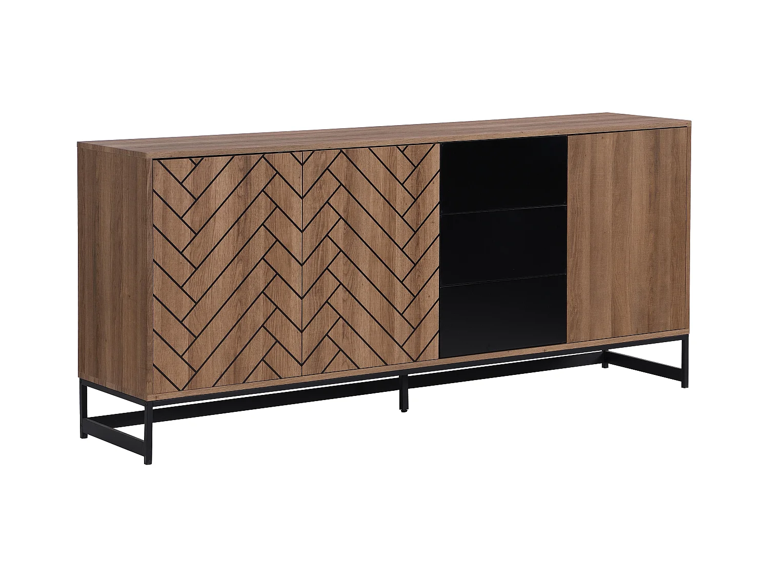 Buffetkast met 3 deuren en 3 laden - Mdf - Naturel en zwart - CARATANA
