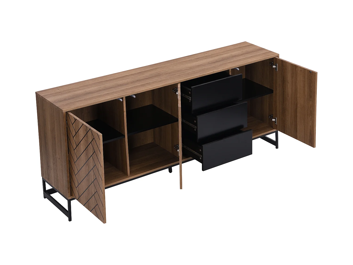 Buffetkast met 3 deuren en 3 laden - Mdf - Naturel en zwart - CARATANA