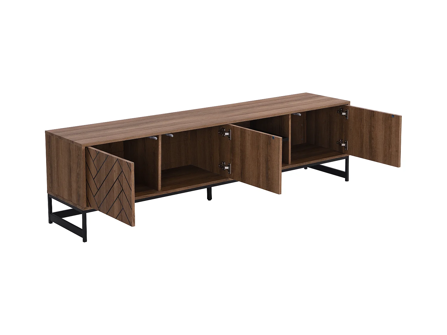 Mueble TV con 3 puertas y 2 estantes - MDF - Natural y negro - CARATANA