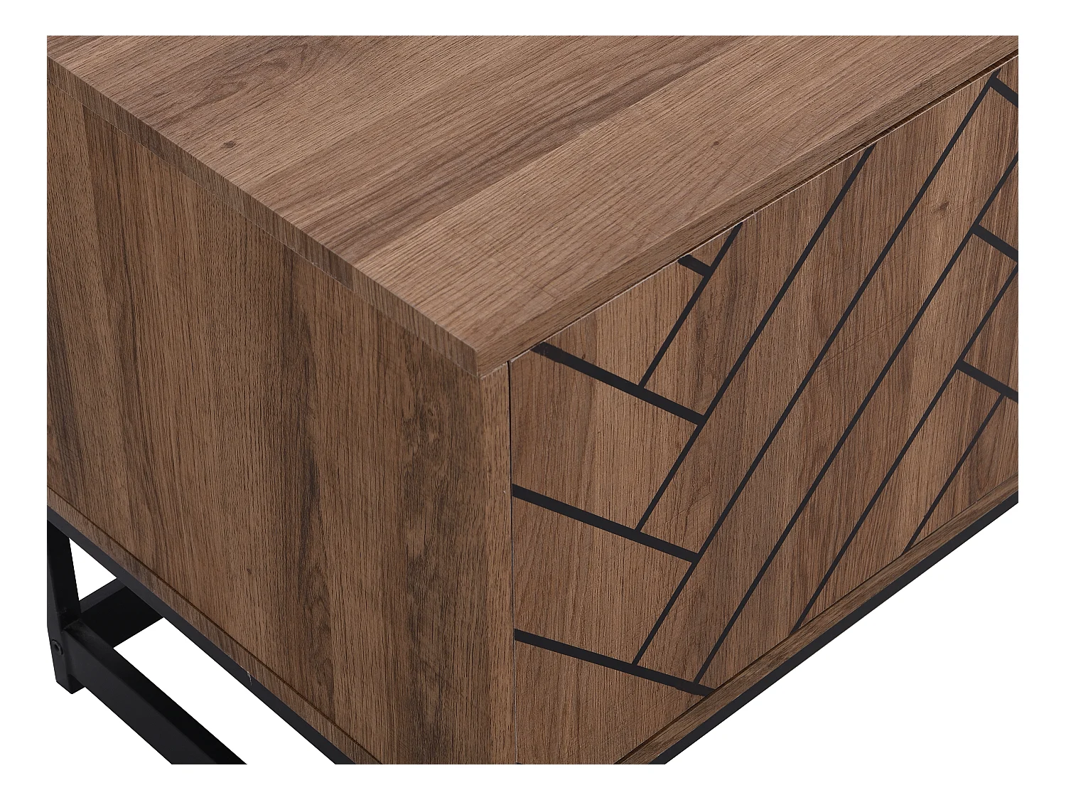 Mueble TV con 3 puertas y 2 estantes - MDF - Natural y negro - CARATANA