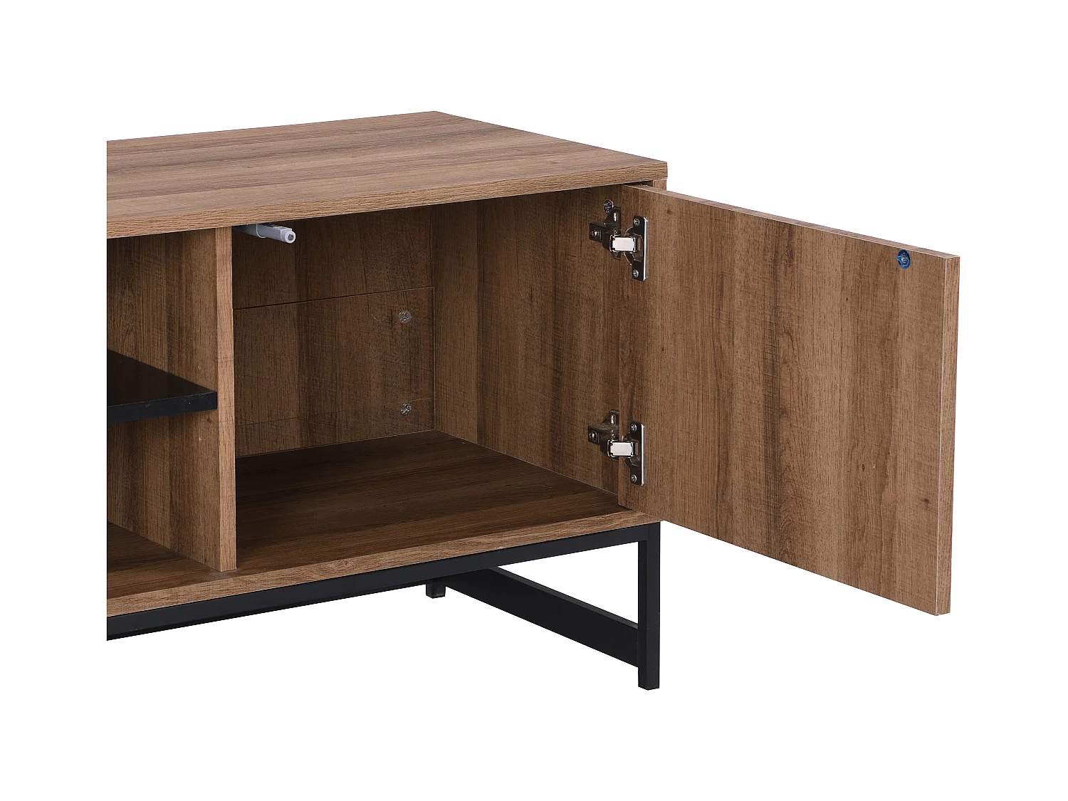 Mueble TV con 3 puertas y 2 estantes - MDF - Natural y negro - CARATANA