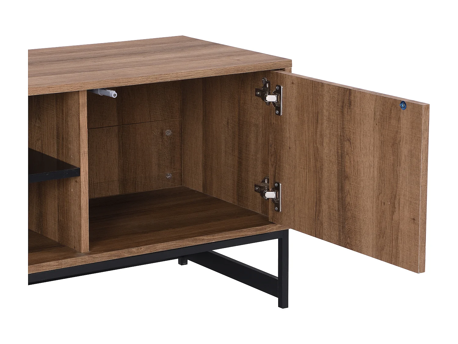 Meuble TV avec 3 portes et 2 niches - MDF - Naturel et noir - CARATANA