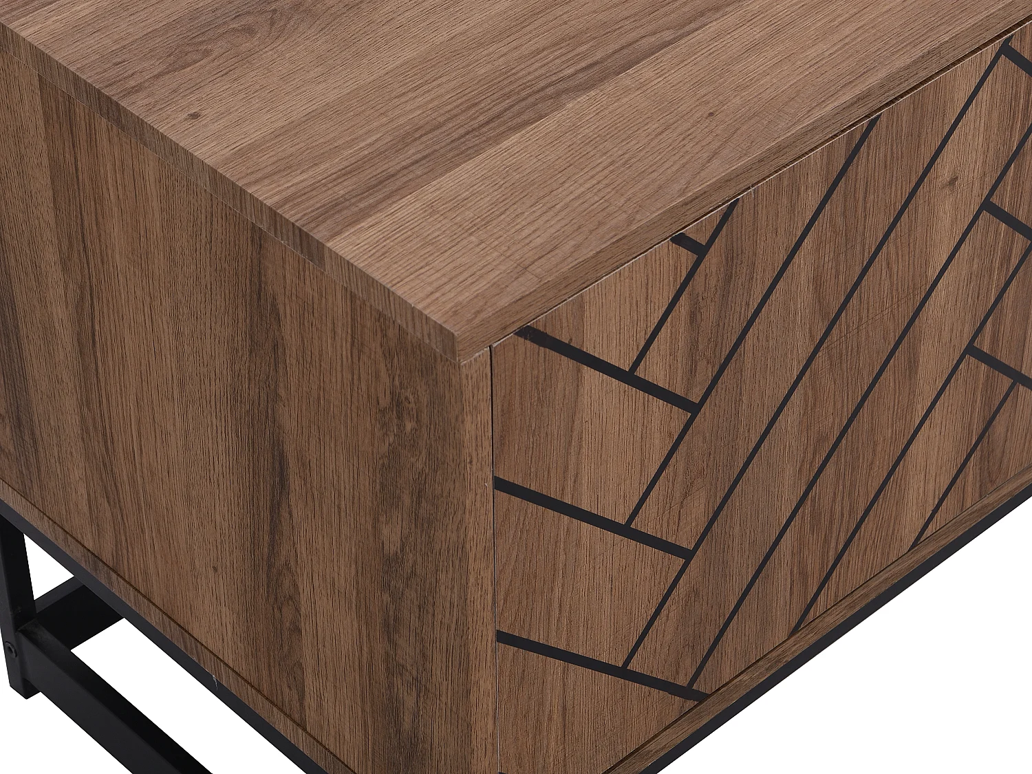 Meuble TV avec 3 portes et 2 niches - MDF - Naturel et noir - CARATANA