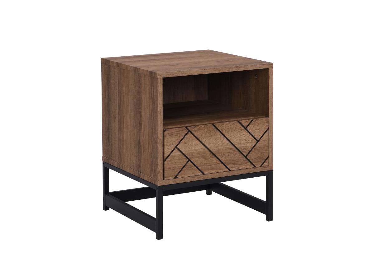 Nachttisch mit 1 Schublade & 1 Ablage - MDF & Stahl - Naturfarben & Schwarz günstig online kaufen