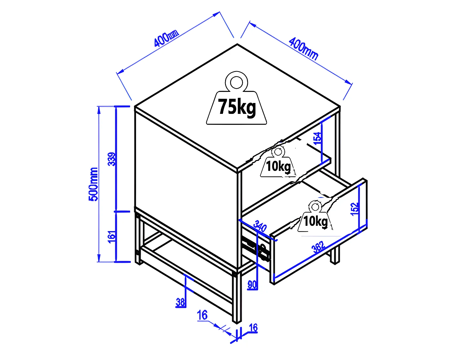Nachtkastje - 1 lade en 1 nis - Mdf en staal - Naturel en zwart - CARATANA